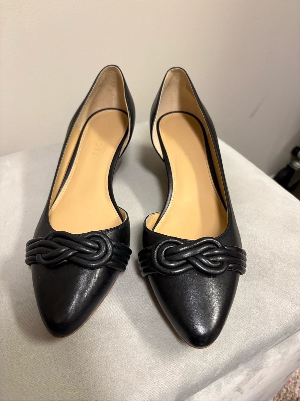 Talbots Black Pointed-Toe Knot-Detail Wedge Pumps